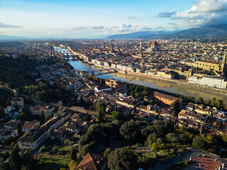 Florence city panorama, Italy - aerial drone view 