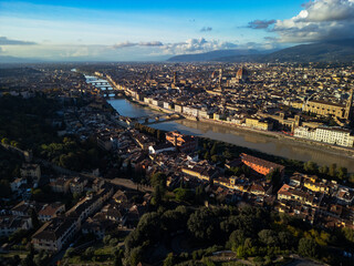 Florence city panorama, Italy - aerial drone view 