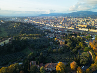 Florence city panorama, Italy - aerial drone view 