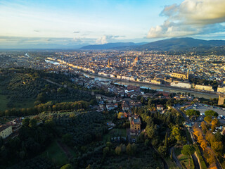 Florence city panorama, Italy - aerial drone view 