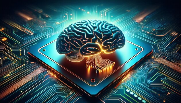 digital brain concept on circuit board - Powered by Adobe