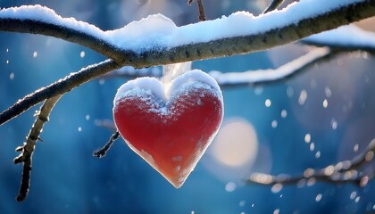 snowy heart on a branch