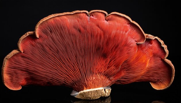 red reishi mushroom isolated on black background