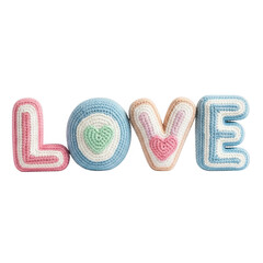 Colorful crochet love sign isolated on transparent background