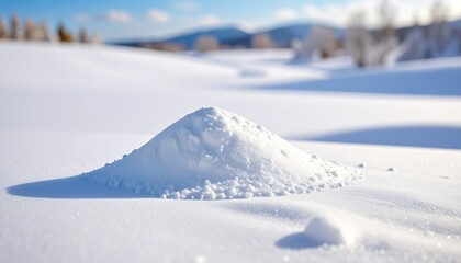 Small pile of snow on snowy field