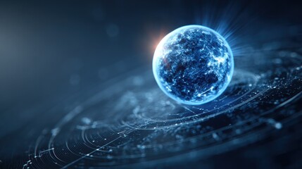 Glowing mercury planet symbol floating over a high fidelity cosmic background, representing retrograde Mercury concept with vibrant colors and ethereal light effects