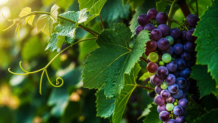 grape leaves with dew drops