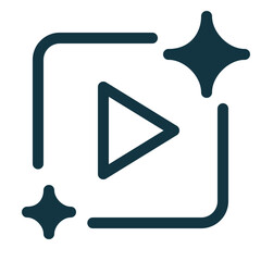 Generative AI video, motion, and animation outline icon. Modern, minimal line-style design representing AI-driven media, creativity, and digital animation concepts.