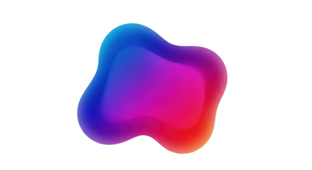 Soft, amorphous abstract gradient from deep blue, vibrant purple, fuchsia to red/orange hues, subtle blur, volumetric light, on a transparent background with ample copy space, concept of modern