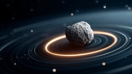 Spinning asteroid in orbit with cosmic background for space exploration design