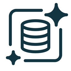 Synthetic data ai generator icon. Minimal outline design representing AI-driven data creation, machine learning, analytics, and digital technology concepts.