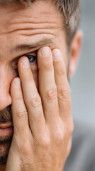 Dramatic expression of frustration with facepalm gesture close up