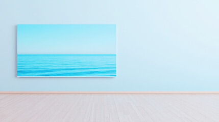 Tranquil ocean view wall art in soft pastel blue for modern interiors