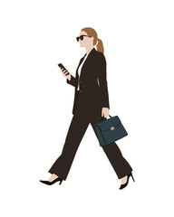 Flat vector people and illustration, woman with formal executive outfit holding phone