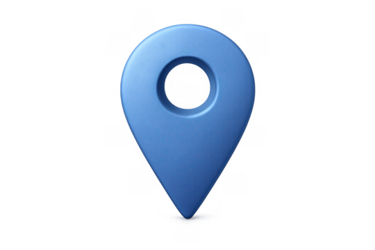 Blue 3d location pin symbol indicating map position, gps navigation, and destination coordinates on transparent background - Powered by Adobe