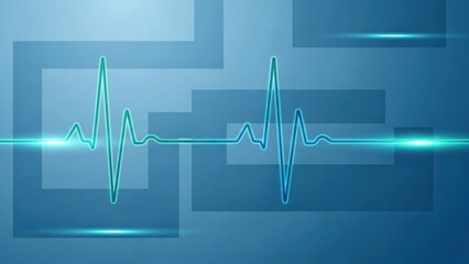 Abstract blue background with glowing green and blue electrocardiogram line.