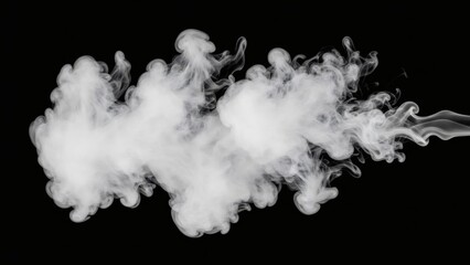 White billowing smoke forms a dynamic cloud with elegant wisps and tendrils extending across a dark contrasting background