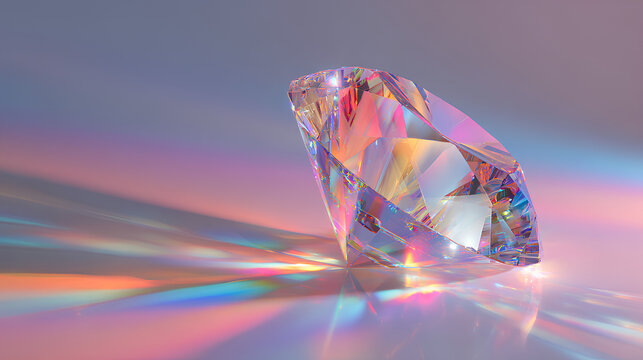 Diamond sparkle with futuristic lens flare rainbow effect and light refraction on minimal surface with prism glow and iridescent abstract texture Stock Illustration - Powered by Adobe