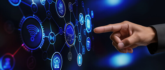 Cloud. Concept of global data processing, backup and synchronization