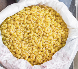 Bulk pasta at a grocery supermarket, dry bulk pasta at a grocery store