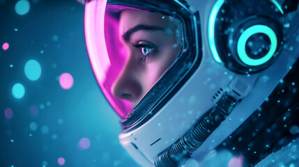 Futuristic glowing helmet of alien runner