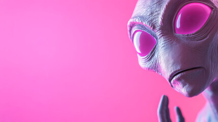 Futuristic extraterrestrial portrait on vivid pink background for sci-fi design
