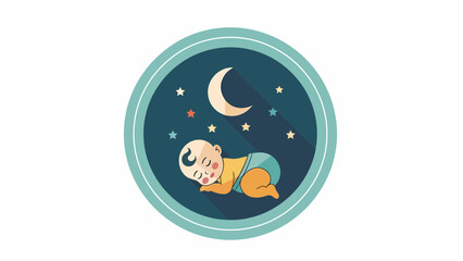 Obraz premium Baby sleeping peacefully under the moon and stars in a circle.