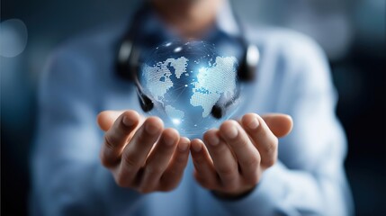 Global technical support and digital assistance concept worldwide IT service visualization remote help desk interface international customer support technical consultation