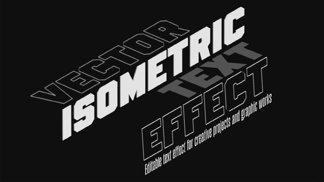 Isometric bold extruded text with angled perspective showing vector words isometric text effect over dark background and subtle shadow angle