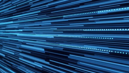 Abstract blue background with streaks of light and glowing dots.