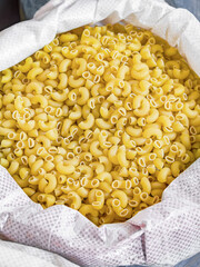 Bulk pasta at a grocery supermarket, dry bulk pasta at a grocery store