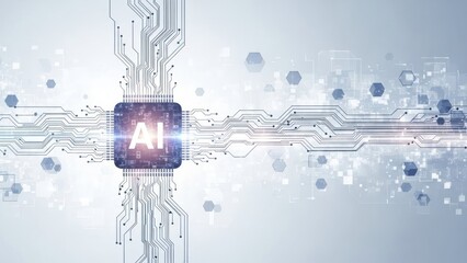 Central processing chip with ai text connected to circuit board traces.