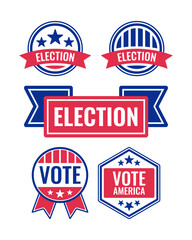 Election and voting themed red white and blue graphics.