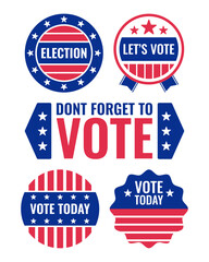 Red white and blue patriotic voting themed graphics.