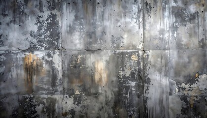 Weathered, textured concrete wall with visible panel lines and areas of peeling paint