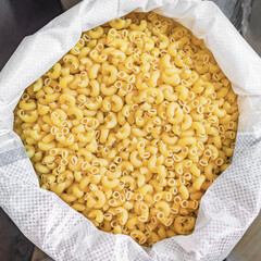 Bulk pasta at a grocery supermarket, dry bulk pasta at a grocery store