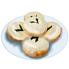 Kue Apem Indonesian traditional cake watercolor illustration