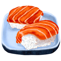 sushi nigiri fish Japanese traditional food watercolor illustration