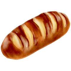 French loaf bread watercolor illustration