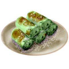 Kue Putu Indonesian traditional cake watercolor illustration