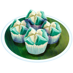 Kue Bolu kukus Indonesian traditional cake watercolor illustration