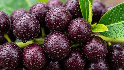 Fresh and vibrant grapes glistening with water droplets in nature