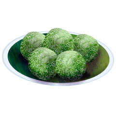 Kue klepon Indonesian traditional cake watercolor illustration