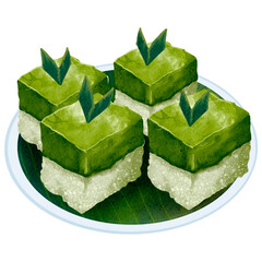 Kue talam Indonesian traditional cake watercolor illustration