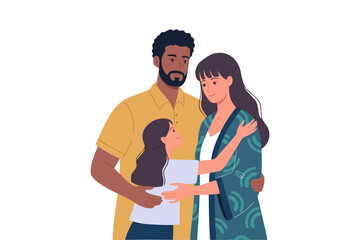 Family embracing together with parents and child expressing love and care