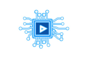 Microchip processing video content, streaming digital media, electronic circuit board connecting multimedia technology