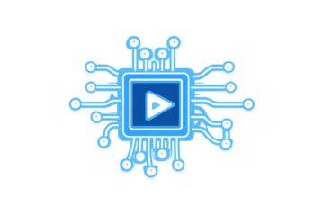 Microchip processing video content, streaming digital media, electronic circuit board connecting multimedia technology
