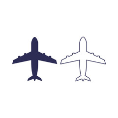 Silhouette illustration of an airplane with two different styles on a white background. Transportation. vector illustration.