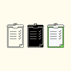 Checklist clipboard with three different styles. Education theme. Business theme. vector illustration.