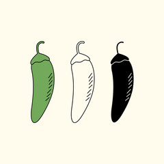 Green chili illustration. Chili illustration with three different styles. vector illustration.